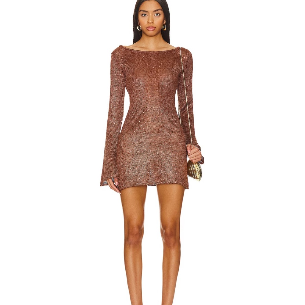 Asta Resort - Maya Sleeve Mini Dress - Chocolate Sequin